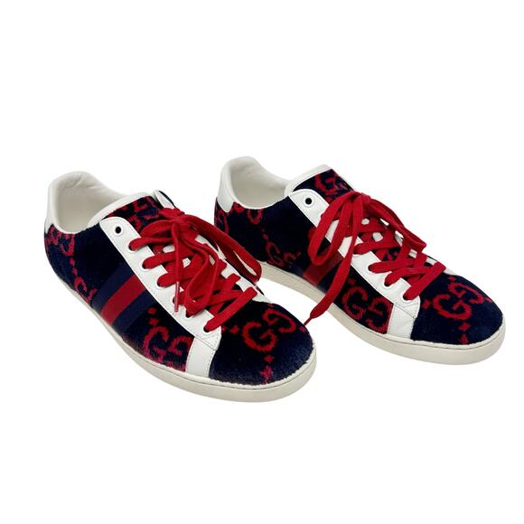 Gucci Shoes - Gucci Ace GG Fabric Sneakers Navy Red Monogram Web Stripe Low Top Women’s 39